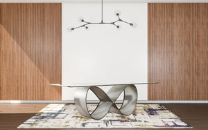 Homeroots 95" Clear And Grey Rectangular Glass And Metal Dining Table   487884