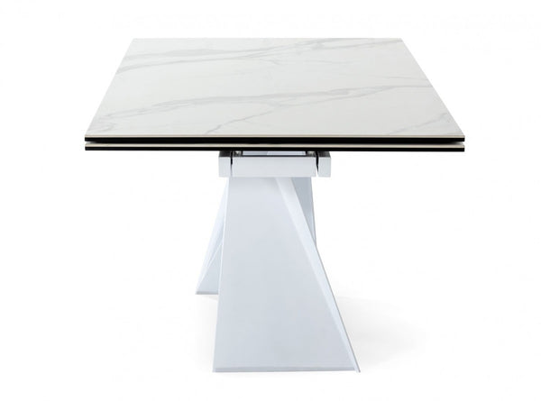 Homeroots 107" White Rectangular Ceramic And Metal Self-storing Leaf Dining Table   487885