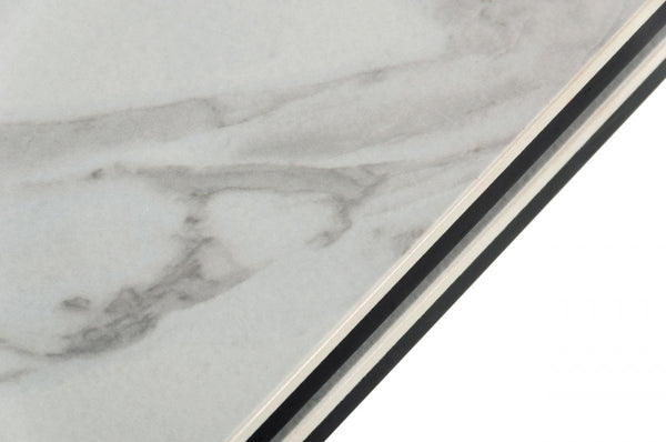 Homeroots 107" White Rectangular Ceramic And Metal Self-storing Leaf Dining Table   487885