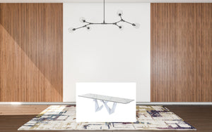 Homeroots 107" White Rectangular Ceramic And Metal Self-storing Leaf Dining Table   487885