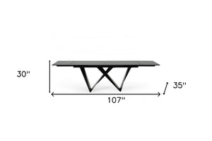 Homeroots 107" Black Rectangular Ceramic And Metal Self-storing Leaf Dining Table   487886
