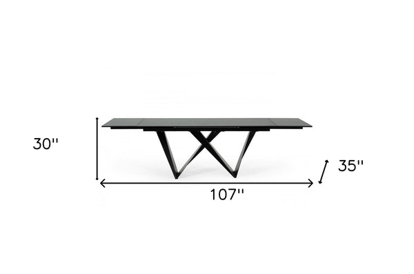 Homeroots 107" Black Rectangular Ceramic And Metal Self-storing Leaf Dining Table   487886