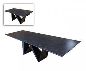Homeroots 107" Black Rectangular Ceramic And Metal Self-storing Leaf Dining Table   487886