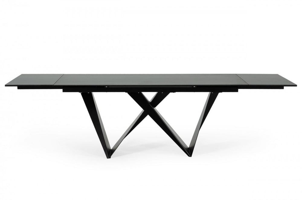 Homeroots 107" Black Rectangular Ceramic And Metal Self-storing Leaf Dining Table   487886