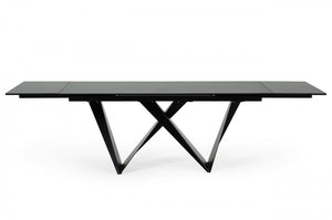 Homeroots 107" Black Rectangular Ceramic And Metal Self-storing Leaf Dining Table   487886