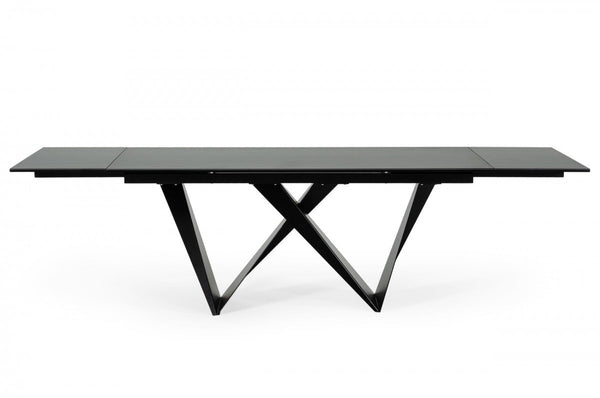Homeroots 107" Black Rectangular Ceramic And Metal Self-storing Leaf Dining Table   487886