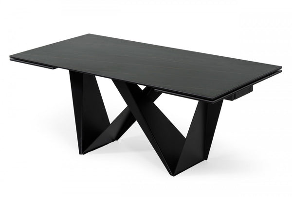 Homeroots 107" Black Rectangular Ceramic And Metal Self-storing Leaf Dining Table   487886