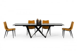 Homeroots 107" Black Rectangular Ceramic And Metal Self-storing Leaf Dining Table   487886