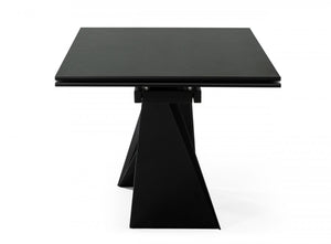 Homeroots 107" Black Rectangular Ceramic And Metal Self-storing Leaf Dining Table   487886