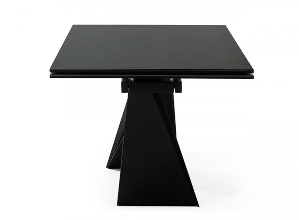Homeroots 107" Black Rectangular Ceramic And Metal Self-storing Leaf Dining Table   487886