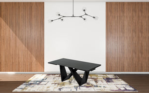 Homeroots 107" Black Rectangular Ceramic And Metal Self-storing Leaf Dining Table   487886