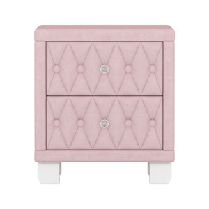 English Elm Elegant Velvet Upholstered Nightstand with Crystal Knobs Tufted Glam Bedside Storage Pink N733P210398H