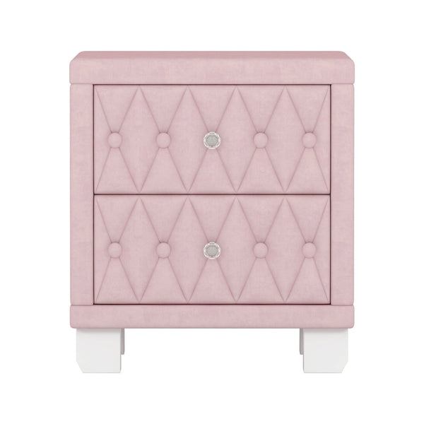 English Elm Elegant Velvet Upholstered Nightstand with Crystal Knobs Tufted Glam Bedside Storage Pink N733P210398H