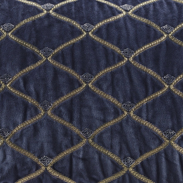 English Elm Oblong Luxurious Navy Velvet Pillow 22x15" Foxtail Stitch & Hand-Beaded Net Pattern with Feather Insert B035129197