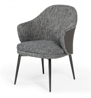 Homeroots Gray And Black Upholstered Fabric And Faux Leather Wing Back Dining Arm Chair  Metal 487962