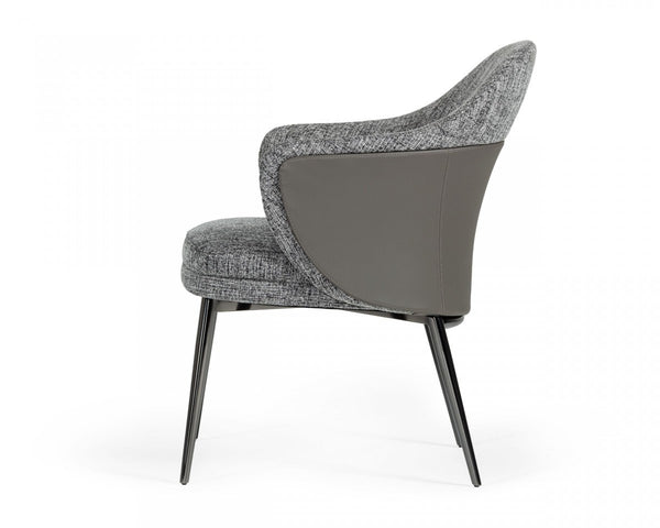 Homeroots Gray And Black Upholstered Fabric And Faux Leather Wing Back Dining Arm Chair  Metal 487962