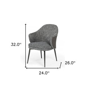 Homeroots Gray And Black Upholstered Fabric And Faux Leather Wing Back Dining Arm Chair  Metal 487962