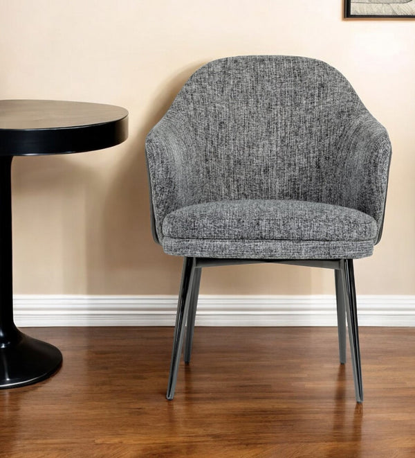 Homeroots Gray And Black Upholstered Fabric And Faux Leather Wing Back Dining Arm Chair  Metal 487962