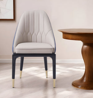 Homeroots Tufted Beige And Blue And Black Upholstered Faux Leather Dining Side Chair  Metal And Wood 487964