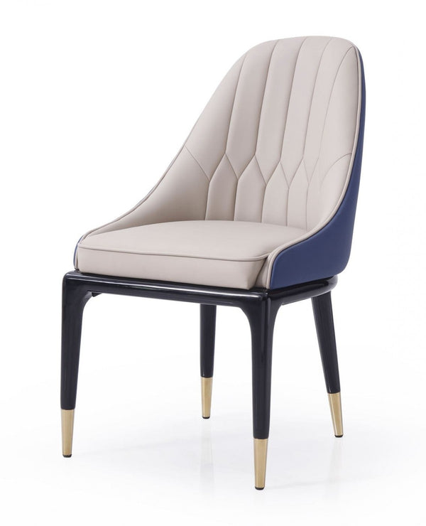 Homeroots Tufted Beige And Blue And Black Upholstered Faux Leather Dining Side Chair  Metal And Wood 487964