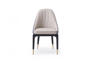 Homeroots Tufted Beige And Blue And Black Upholstered Faux Leather Dining Side Chair  Metal And Wood 487964