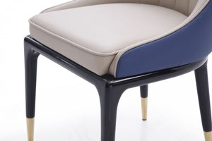 Homeroots Tufted Beige And Blue And Black Upholstered Faux Leather Dining Side Chair  Metal And Wood 487964