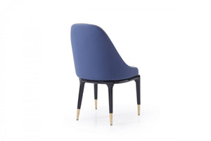 Homeroots Tufted Beige And Blue And Black Upholstered Faux Leather Dining Side Chair  Metal And Wood 487964
