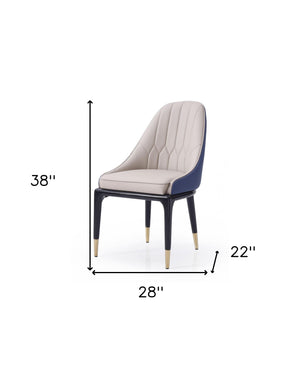 Homeroots Tufted Beige And Blue And Black Upholstered Faux Leather Dining Side Chair  Metal And Wood 487964