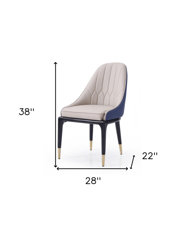 Homeroots Tufted Beige And Blue And Black Upholstered Faux Leather Dining Side Chair  Metal And Wood 487964