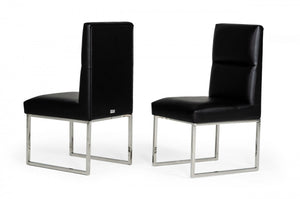 Homeroots Set Of Two Tufted Black And Silver Upholstered Faux Leather Dining Side Chairs  Metal And Wood 487965