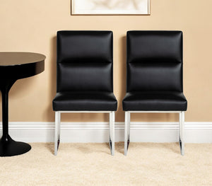 Homeroots Set Of Two Tufted Black And Silver Upholstered Faux Leather Dining Side Chairs  Metal And Wood 487965