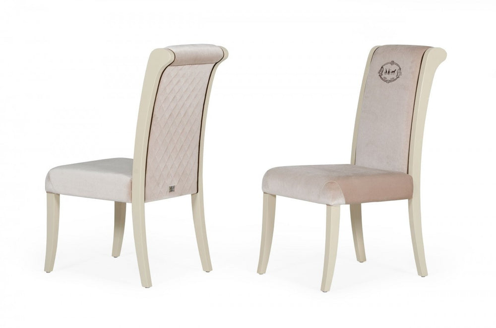 Homeroots Set Of Two Off White And Champagne Upholstered Velvet Dining Side Chairs  Wood 487966