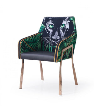 Homeroots Green And Black And Rose Gold Upholstered Velvet Dining Arm Chair  Steel 487967