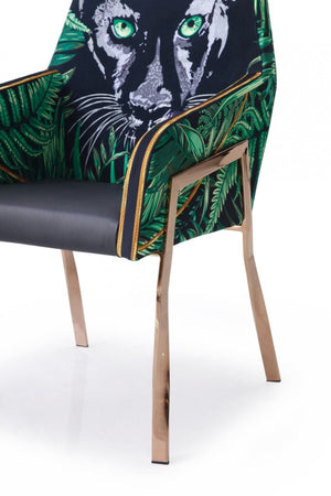 Homeroots Green And Black And Rose Gold Upholstered Velvet Dining Arm Chair  Steel 487967