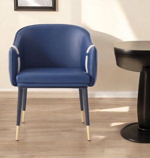 Homeroots Blue And Beige And Black Upholstered Faux Leather Dining Arm Chair   487968