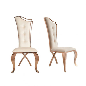 Homeroots Set Of Two Tufted Beige And Rose Gold Upholstered Velvet Dining Side Chairs  Steel 487969