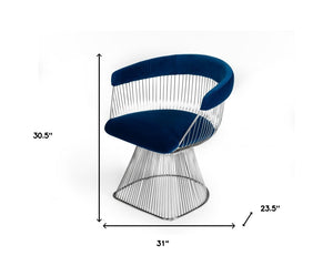 Homeroots Blue And Silver Velvet Steel Windsor Back Dining Arm Chair  Steel 487970