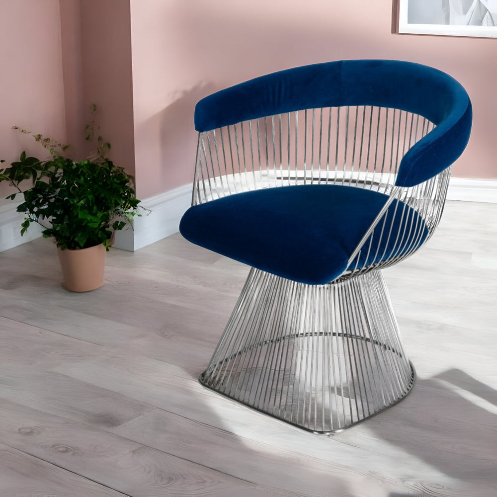 Homeroots Blue And Silver Velvet Steel Windsor Back Dining Arm Chair  Steel 487970