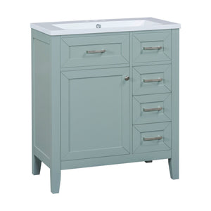 English Elm 30" Modern Bathroom Vanity with Sink Combo — Solid Rubberwood & MDF, 3 Drawers, Freestanding Contemporary Design Green N725P246482F