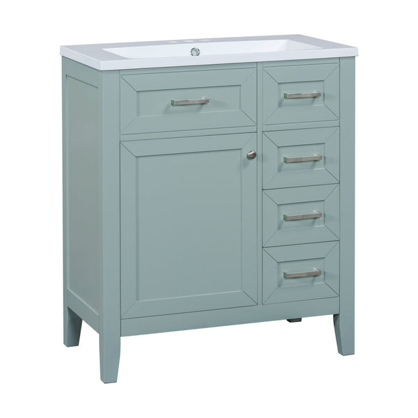English Elm 30" Modern Bathroom Vanity with Sink Combo — Solid Rubberwood & MDF, 3 Drawers, Freestanding Contemporary Design Green N725P246482F