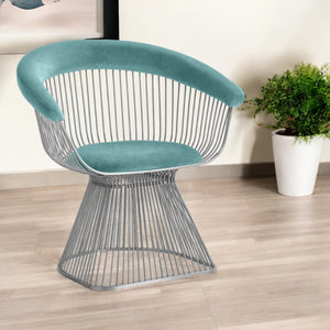 Homeroots Teal And Silver Velvet Steel Windsor Back Dining Arm Chair  Steel 487971