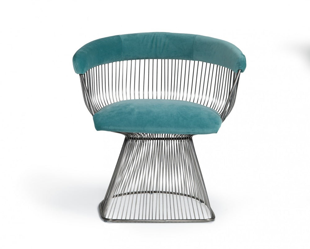 Homeroots Teal And Silver Velvet Steel Windsor Back Dining Arm Chair  Steel 487971