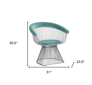 Homeroots Teal And Silver Velvet Steel Windsor Back Dining Arm Chair  Steel 487971