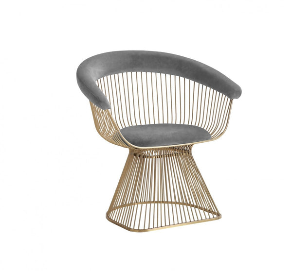 Homeroots Gray And Gold Velvet Steel Windsor Back Dining Arm Chair  Steel 487972