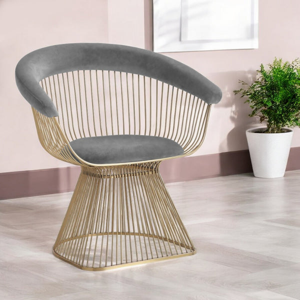 Homeroots Gray And Gold Velvet Steel Windsor Back Dining Arm Chair  Steel 487972