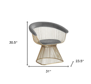 Homeroots Gray And Gold Velvet Steel Windsor Back Dining Arm Chair  Steel 487972