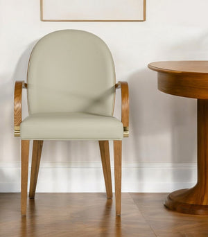 Homeroots Gray And Brown Upholstered Faux Leather Dining Arm Chair  Wood 487975