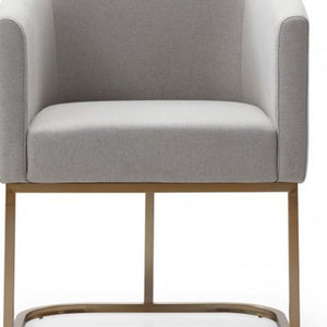 Homeroots Light Gray And Antiqued Brass Upholstered Fabric Dining Arm Chair  Metal 487977