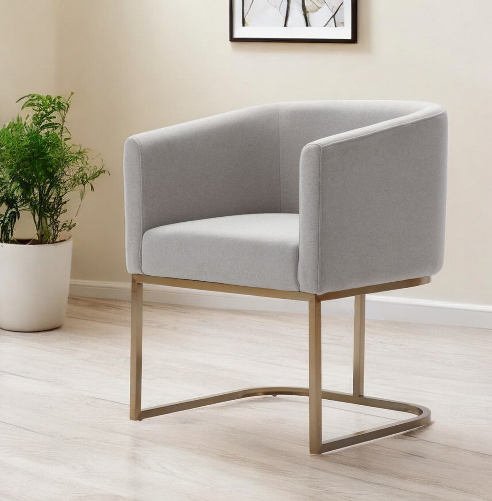 Homeroots Light Gray And Antiqued Brass Upholstered Fabric Dining Arm Chair  Metal 487977