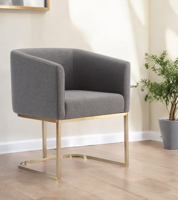 Homeroots Dark Gray And Antiqued Brass Upholstered Fabric Dining Arm Chair  Metal 487978